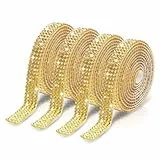 4 Rollen Selbstklebende Strassband Kristall Strass Glitzersteine 1 Yard Goldenes Strassstreifen Selbstklebend Glitzer Strassbesatz Diamantgürtel Strasssteine Glitzerband für Handwerk DIY Bling Bling
