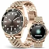 2025 AI Smartwatch Herren Rund, 1.19' Smart Watch mit Anrufe tätigen/Empfangen, 107 Sportmodi Fitnessuhr mit Herzfrequenz/Schrittzähler/Schlafmonitor, Wasserdicht Sportuhr für Android iOS, Gold