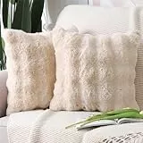 Madizz 2er Set Sanft Plüsch Kurze Wolle Samt Dekorativ Zierkissenbezüge Luxus Stil Kissenbezug für Sofa für Schlafzimmer Beige 45x45 cm
