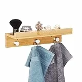 Relaxdays Wandregal mit Hakenleiste, Bambus, HBT: 10 x 36 x 12 cm, Handtuchhalter Bad, Garderobe Flur, 3 Haken, Natur