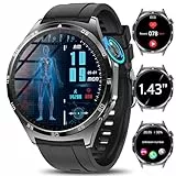 2025 Smartwatch Herren mit ΕΚG/Η𝚁𝚅/Ηarnsäure/BMI 1,43' AMOLED, Fitness Gesundheitsuhr mit Telefonfunktion 24/7 Herzfrequenz Βlutdruck SPO2 Κörpertemperatur Αpnoe Schlafmonitor SOS-Notruf