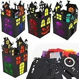 MONCAP 12 Stück Halloween Spukhaus Bastelset Kinder Halloween Geisterhaus Basteln Halloween Kreativsets Laternen Papierbastelset Halloween Deko Basteln für Mädchen Jungen Halloween Party Geschenk