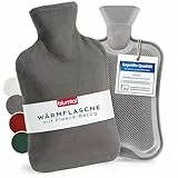 Blumtal Premium Wärmflasche mit Bezug Fleece - Wärmeflasche aus verwendungssicherem Naturkautschuk mit Fleecebezug - auslaufsichere Bettflasche 1,5 L - beruhigend & wärmend - Bettflasche Grau