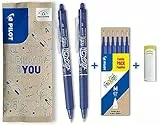 PILOT FriXion Clicker 0.7 – 2 Stifte/6 Minen/1 Radierer – Farbe Blau – Radierbarer, nachfüllbarer Gel-Tintenroller mit Druckmechanik und thermosensitiver Tinte, mittlere Spitze