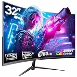 Gawfolk 32 Zoll Curved Gaming Monitor 180HZ / 165Hz / 144hz PC Bildschirm Full HD 1080P, Rahmenloses 1800R Gebogenes Computerbildschirm mit FreeSync und Eye Care Technologie, unterstützt VESA