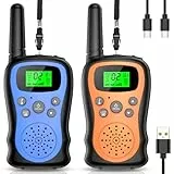 Walkie Talkie Kinder 2er Set, Pakinui Walky Talky mit 1000mAh Aufladbar Akku, Große Reichweite 3km Walki Talki Funkgeräte Set mit VOX Taschenlampe für Freien, Camping, Wandern