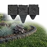 GARDENIX Rasenkante 2.4 m Granit Pflastersteine Optik Anthrazit 10x10x10cm – Beeteinfassung Beetumrandung Beetbegrenzung aus Kunststoff, Gartenzaun Beetzaun Blumenbeet Umrandung