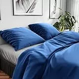 Wolkenfeld Bettwäsche 155x220 Baumwolle – Set mit Kissenbezug 80x80 – Atmungsaktiv, Hautfreundlich & Pflegeleicht – Ganzjahres-Bettwäsche mit Reißverschluss, Oeko-TEX – Marine Blau
