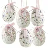 Logbuch-Verlag 6 Bunte Ostereier rosa pink mit Blumen Ostern Deko Eier zum Aufhängen Osterstrauch Hänger 6 cm