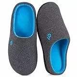 VeraCosy Herren Zweifarbige Hausschuhe Memory Schaum Pantoffeln, Dunkelgrau/Blau, 44/45 EU