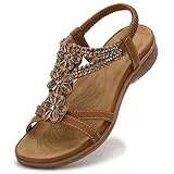 Littleplum Damen Sandalen Sommer Flach Sandalette Bohemia Strand Sandalen, Braun, 38 EU