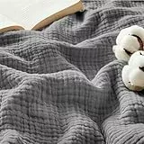 BEDSURE Musselin Decke 100% Baumwolldecke Tagesdecke - Gazedecke für Couch, Weich und Leicht Sofadecke & Blanket, Sommerdecke, Grau, 150x200 cm