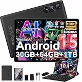 fezawio Android 15 Tablet 10 Zoll Gemini AI, Tablet PC Octa-Core, 30 GB RAM + 64 GB ROM (1TB TF), 3.5mm Audio/GMS/WiFi 6 & BT 5.0 / 6000mAh / GPS/Widevine L1, Maus, Tastatur, Lederhülle,schwarz