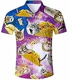 TUONROAD Hawaiihemden Herren Taco Cat Hawai Hemden 3D Katzen Hemd Kurzarm Shirt Funky Hawaiihemd Freizeithemden Sommer Hemd Ferien Party Tshirt M