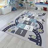 TT Home Kinderzimmerteppich Teppich Junge Mädchen Kinderteppich Baby rutschfest Straße, Farbe: Grau, Größe:140x200 cm