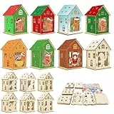 WEDNOK 14 Sets Lebkuchenhaus Bastelset Kinder Lebkuchenmann Holz Bausatz 3D Weihnachten Kreativsets Holzbausatz Basteln DIY Holzbastelset zum Bemalen für Jungen Mädchen Weihnachten