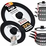 STONELINE 3 in 1 Universaldeckel Set 2-teilig für Töpfe Pfannen mit 16/18/20 cm und 24/26/28 Universal Glasdeckel, abgestufter Silikonrand Platinsilikon, hitzebeständig platzsparend, 6 Größen, Schwarz