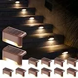 GIGALUMI Solar-Gartenleuchten für den Außenbereich, 12 Stück, Solar-Lichter, wasserdicht, für Treppen, Deck, Zaun, Hof, Terrasse, Dachrinne, Wege, Dekoration (Braun, Warmweiß)