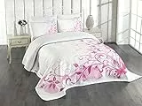ABAKUHAUS Rose Tagesdecke Set, Strudel Schmetterlinge Blätter, Set mit Kissenbezügen Waschbar, für Einzelbetten 170 x 220 cm, Magenta Pink
