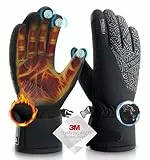 PULIOU Winterhandschuhe Fahrradhandschuhe -5℃ Warme Thermo wasserdichte Skifahren Handschuhe Touchscreen rutschfest Winddichte Laufen Motorradfahren Wandern 3M Thinsulate für Herren Damen,Schwarz L