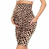 QGGQDD Kurze Umstandsleggings mit Taschen Umstands Radlerhose Damen Umstandshose Kurz Schwangerschaft Für Schwangere(Leopard,Large)