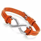 Flongo Lederarmband, Leder Echtleder Armband Armreifen Orange Infinity Unendlichkeit Zeichen Symbol Lieben Charme Verstellbaren Herren,Damen