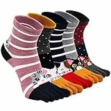ZAKASA Bunte Zehensocken für Frauen Komfort Lauftrainer aus weicher Baumwolle Sportliche Socken Lustige Neuheit Geschenke - 5 Paare