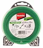 Makita E-01769 Mähfaden Four-Leaf 2,0 mm x 15 m, Trimmerfaden, Nylon, grün, geräuschreduziert, erhöhte Laufzeit, speziell für Akku-Rasentrimmer und Akku-Freischneider