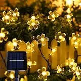 Kaleora Lichterkette Außen Solar, 7M 50 LED Kirschblüten Lichterkette, 8 Modi, Solarlichterkette Außen Wetterfest, Warmweiß Solarlichterkette für Garten, Terrasse, Balkon, Bäume, Hochzeit, Party Deko