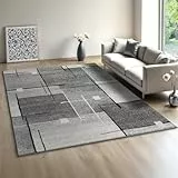 Mia´s Teppiche Modena - Moderner Kurzflor Teppich, Wohnzimmer & Schlafzimmer, weich & pflegeleicht, geometrische Muster, Kariert, Grau, 120 x 160 cm