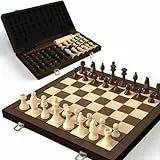 38 cm Holz Klapp-Schach- und Dame-Set, 2-in-1 Brettspiel, 7,6 cm König Staunton Figuren, 2 zusätzliche Damen (Vintage)