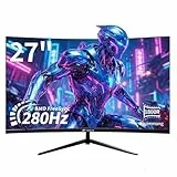 CRUA Curved Gaming-Monitor 27 Zoll 280Hz, FHD 1080P 1800R PC-Monitor, 1 ms GTG mit FreeSync, geringe Bewegungsunschärfe, Augenschutz, VESA, DisplayPort, HDMI, schwarz