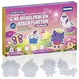 Smowo® 10mm Bügelperlen Platten Märchenwelt - Set mit 4 Steckplatten und Vorlagen - Einhorn, Prinzessin, Schmetterling, Cupcake - Große Stiftplatten für Kinder ab 3 Jahre