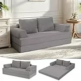 MeMoreCool Boneless Sofa Bett aus Cord – Boden Schlafsofa Convertible Futon mit Kissen, Bequeme Schaumstoff-Matratze, Vielseitige Lounge Cloud Couch für Wohnzimmer & Schlafzimmer, Hellgrau