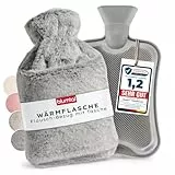 Blumtal Premium Wärmflasche mit Bezug & Tasche flauschig - Wärmeflasche aus verwendungssicherem Naturkautschuk mit Flauschbezug - auslaufsichere Bettflasche mit Innenfutter - Hot Water Bottle Grau