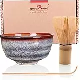 Goodwei Matcha Set mit Matcha Schale aus Keramik, Matchabesen und Bambuslöffel | Geschenkset für Einsteiger (Uji)