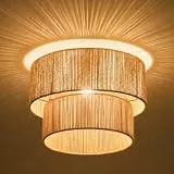 NUODIFAN Boho Deckenlampe aus Juteschnur 40 cm rustikale Jute-Leuchte für Schlafzimmer, Wohnzimmer, Küche, E27 Fassung
