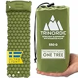 TRINORDIC 550g Ultraleichte Aufblasbare Isomatte - Mit Aufblasbarem Kissen - Camping Matratze mit Kleines Packmaß für Outdoor, Camping, Wandern & Bikepacking