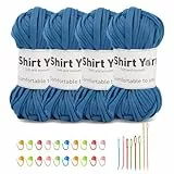 Doxiru 4er-Pack 100 g T-Shirt-Garn-Set, Garn zum Stricken, Stoff, Strickgarn, Baumwollgarn, weiches großes Garn, Häkelgarn-Set zum Stricken, Häkelgarn, Webzubehör (dunkelblau)