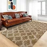 ISMOL Weicher Teppich Wohnzimmer Schlafzimmer Zottelteppich Flauschiger Zottelteppich modern Indoor Rutschfester Teppich waschbar (Khaki, 80x160cm)