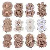 Healifty Juteblumen, natürliche Sackleinen-Rosen, rustikale Leinenblumen, Schleifen, Juteblumen-Set, Verzierung, Ornament für Heimwerker, Handwerk, Hochzeitsdekoration, 24 Stück