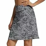 M MOTEEPI Tennisrock Damen 20'' Knielang Rock Mit Hose Drunter Damen Hohe Taille Hosenrock Skort Skirt for Women Golfrock Sportrock Midi Rock Sommer Mit Taschen Innenshorts Schwarzes Blatt L