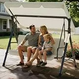 Verdego Hollywoodschaukel 3 Sitzer, Hollywoodschaukeln 193x110x152cm, Gartenschaukel mit Verstellbarem Dach, Anti Rutsch Füße, Einfache Montage, 200KG Belastbar, für Garten, Terrasse, Beige