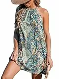 CUPSHE Damen Boho Minikleid Neckholder Ärmellos Paisley Self Tie Back Sommer Casual Strandkleid, Blaues Paisley, Klein