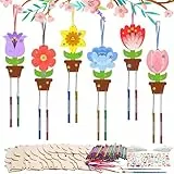 HONMOK 12 Stück Blumen Bastelset Windspiel Holz Blumen Basteln zum Bemalen Tulpen Klangspiel Kinder Bastelhandwerk Kreativesets für Mama Muttertagsgeschenk Mädchen Jungen Frühling