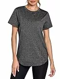 Crewhpo Sport Tshirt Damen Sportshirt Kurzarm Rundhals Gym Top Leicht Atmungsaktiv Funktions Fitness Yoga Oberteile Trainingsshirt Schnelltrocknend Laufshirt
