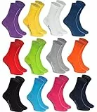 Rainbow Socks - Damen Herren Klassische Bunte Baumwolle Socken - 12 Paar - Schwarz Weiß Grau Lila Blau Marine Jeans Orange Rot Gelb Grün Fuchsie Grün - Größen 42-43