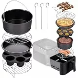 LEHMANN Universell Heißluftfritteuse Accessoires kompatibel mit Schubladen Ø20cm, 8-teiliges Airfryer Zubehör Set - Grillrost, Metallspieße, Silikon-Backform, Backform mit Antihaftbeschichtung