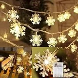 PAWARSO Weihnachten Lichterkette Schneeflocke 6M 40LED Lichterketten Batterie Wasserdicht Außen Innen Lichterketten für Weihnachten Deko