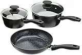 Russell Hobbs BW05743 Stone 3 Pfannen-Set, 16 und 20cm Stielkasserolle, 24cm Bratpfanne, keramische Antihaftbeschichtung, schwarz